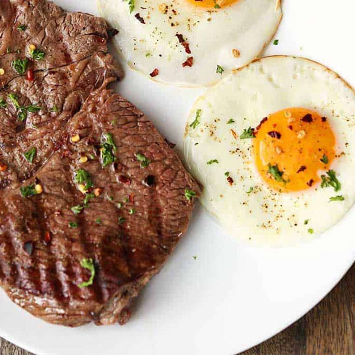 Sliced Steak and Two Eggs