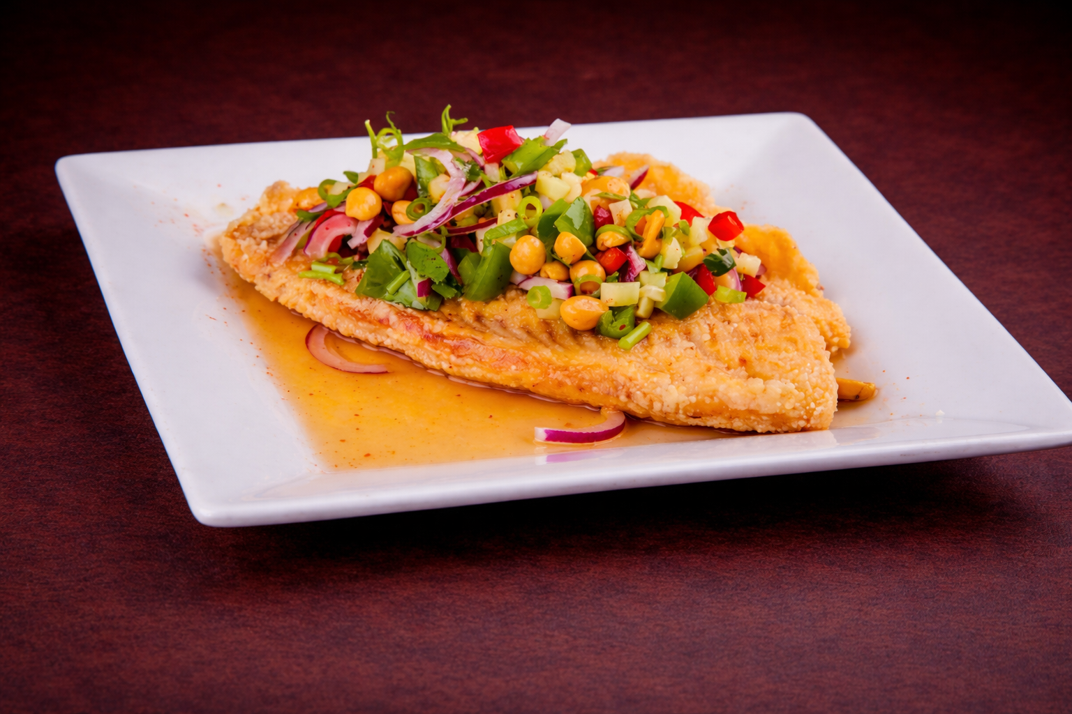 Crispy Tilapia Fillet ( size 9-11 ) served with your favorite Thai sauce