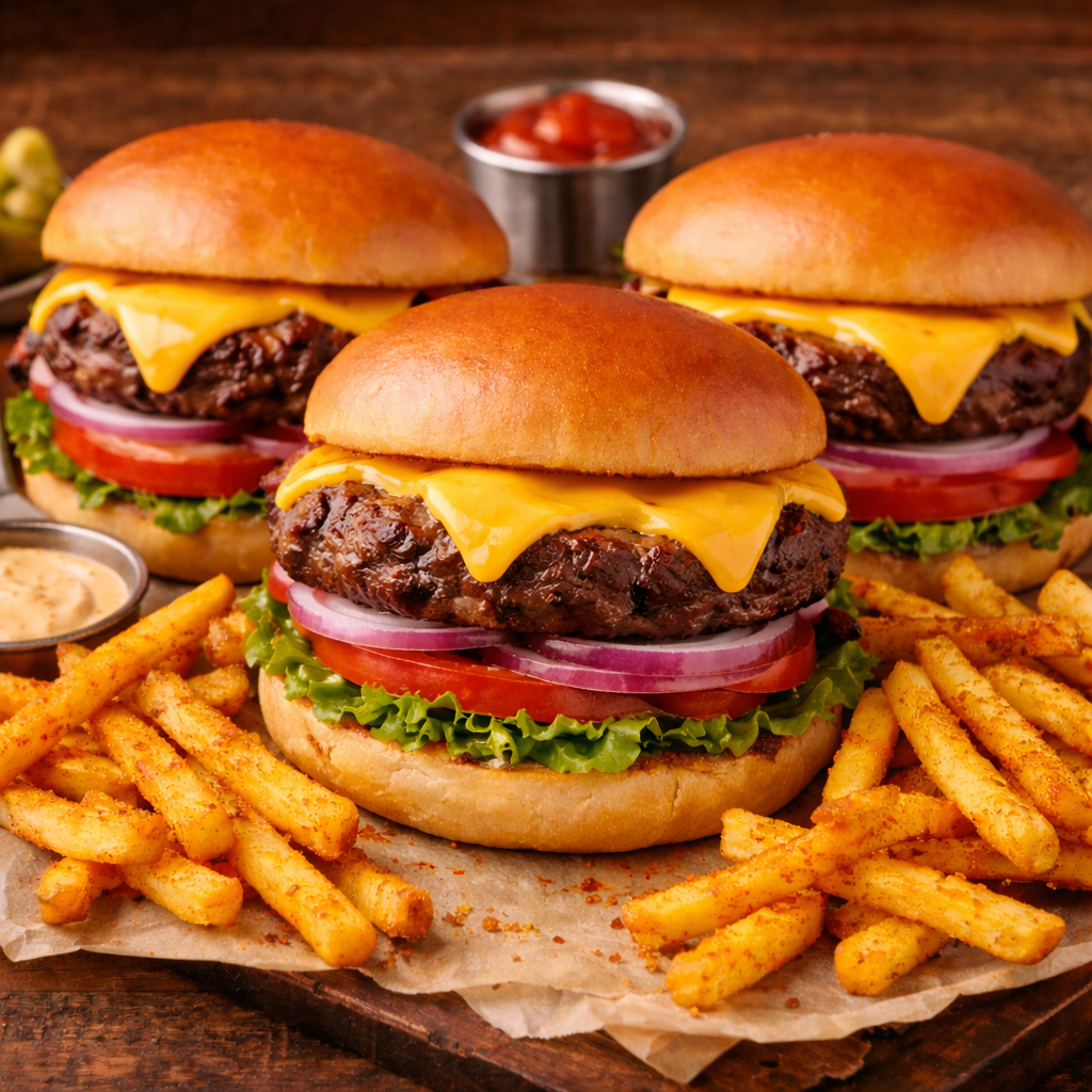 3 CHEESE BURGER WITH LARGE FRIES