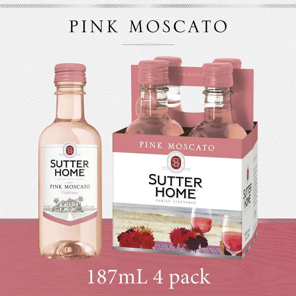 Sutter Home Pink Moscato California Wine, Sweet Peach (4 x 187 ml)