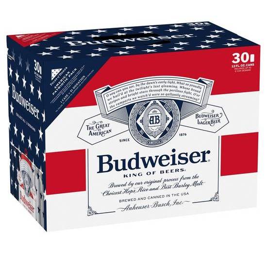 Budweiser American Lager Beer (30 x 12 fl oz)