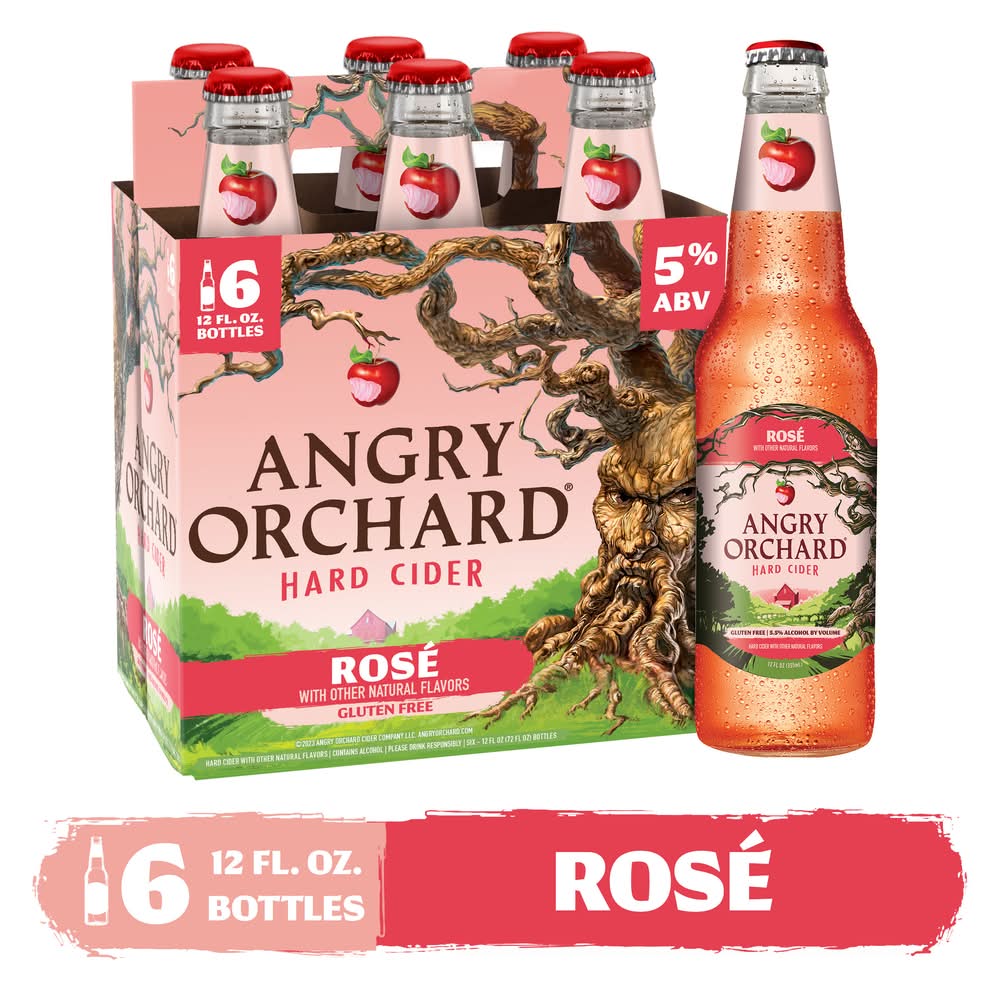 Angry Orchard Gluten Free Hard Cider, Rosé (6 x 12 fl oz)