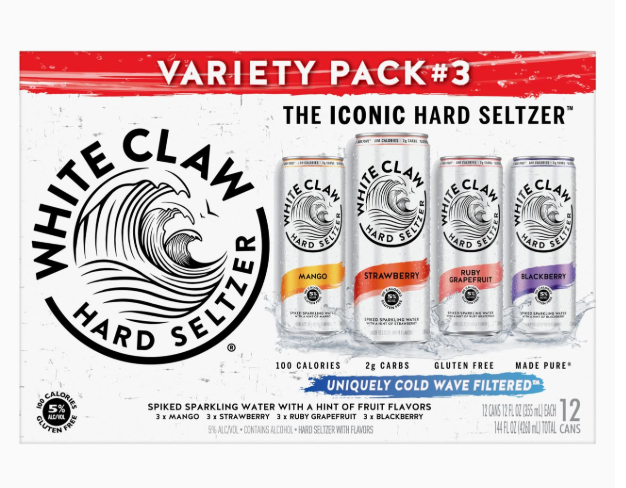 White Claw Hard Seltzer Variety pack, Strawberry-Mango-Blackberry-Ruby Grapefruit (12 x 12 fl oz)