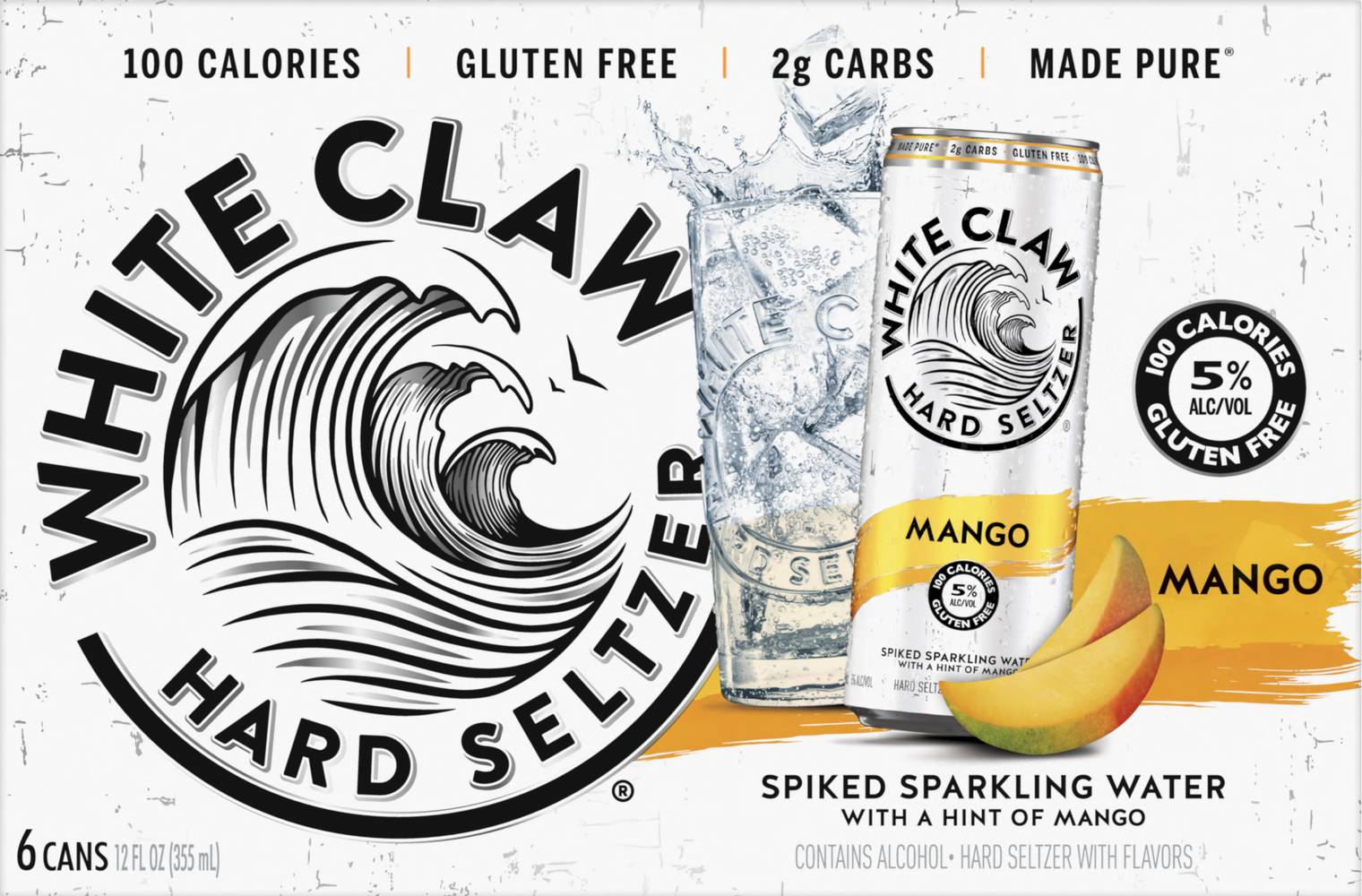White Claw Spiked Sparkling Hard Seltzer, Mango (6 x 12 fl oz)