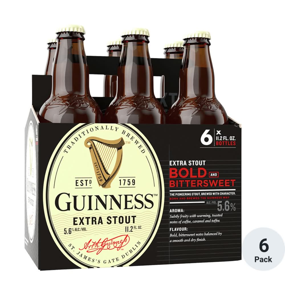 Guinness Extra Stout Bold and Bittersweet Beer (4 x 69 fl oz)