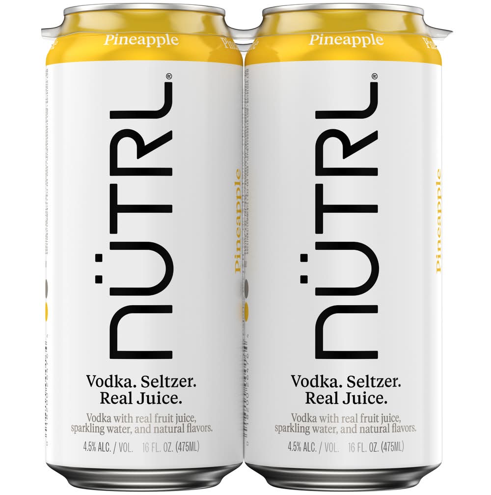 NÜTRL Vodka With Real Juice Hard Seltzer, Pineapple (4 x 4 fl oz)