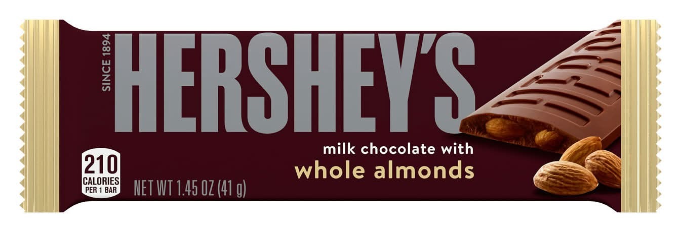 Hershey's Milk Chocolate Candy Bar, Whole Almonds (1.45 oz)