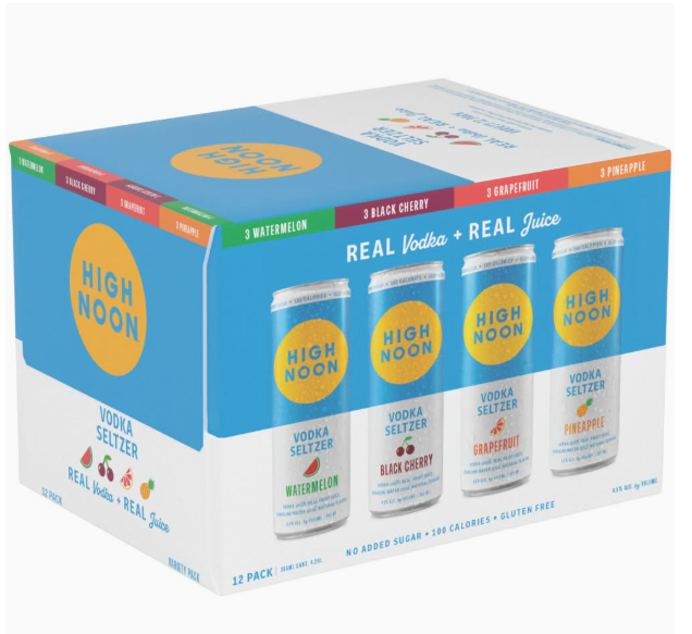 High Noon Hard Seltzer Variety pack, Watermelon-Black Cherry-Grapefruit-Pineapple (12 x 12 fl oz)