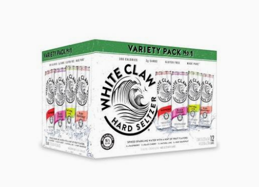 White Claw Gluten Free Flavored Hard Seltzer Variety pack, Black Cherry-Ruby Grapefruit-Natural Lime-Raspberry (12 x 12 fl oz)