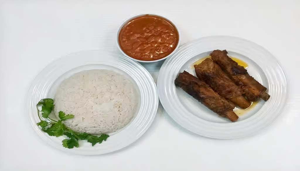 Oven Baked Pork Ribs w Rice and Beans/Costillas De Cerdo Al Horno con Arroz y Habichuelas
