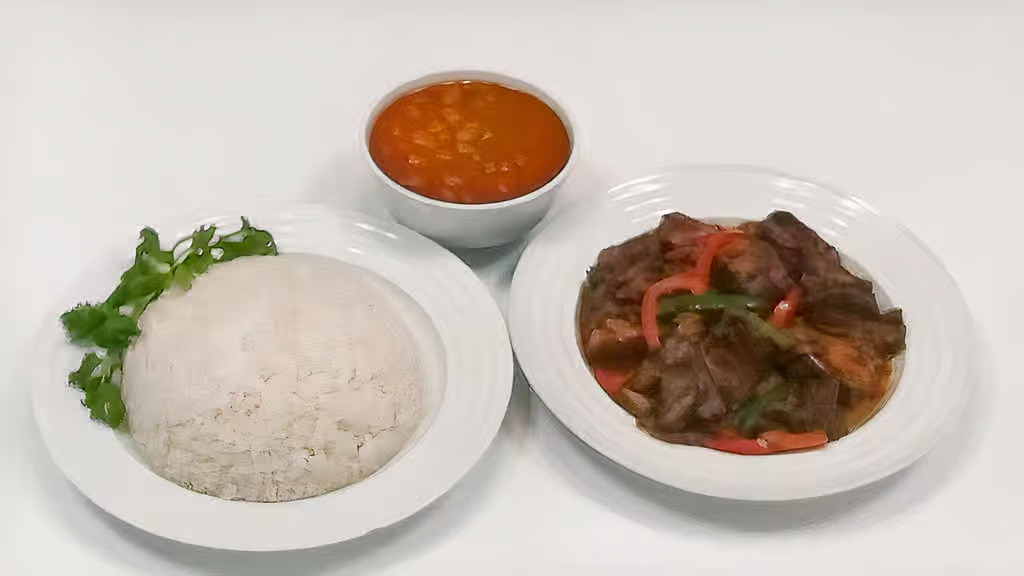 Stewed Pork w Riced and Beans/Cerdo Guisado con Arroz y Habichuelas