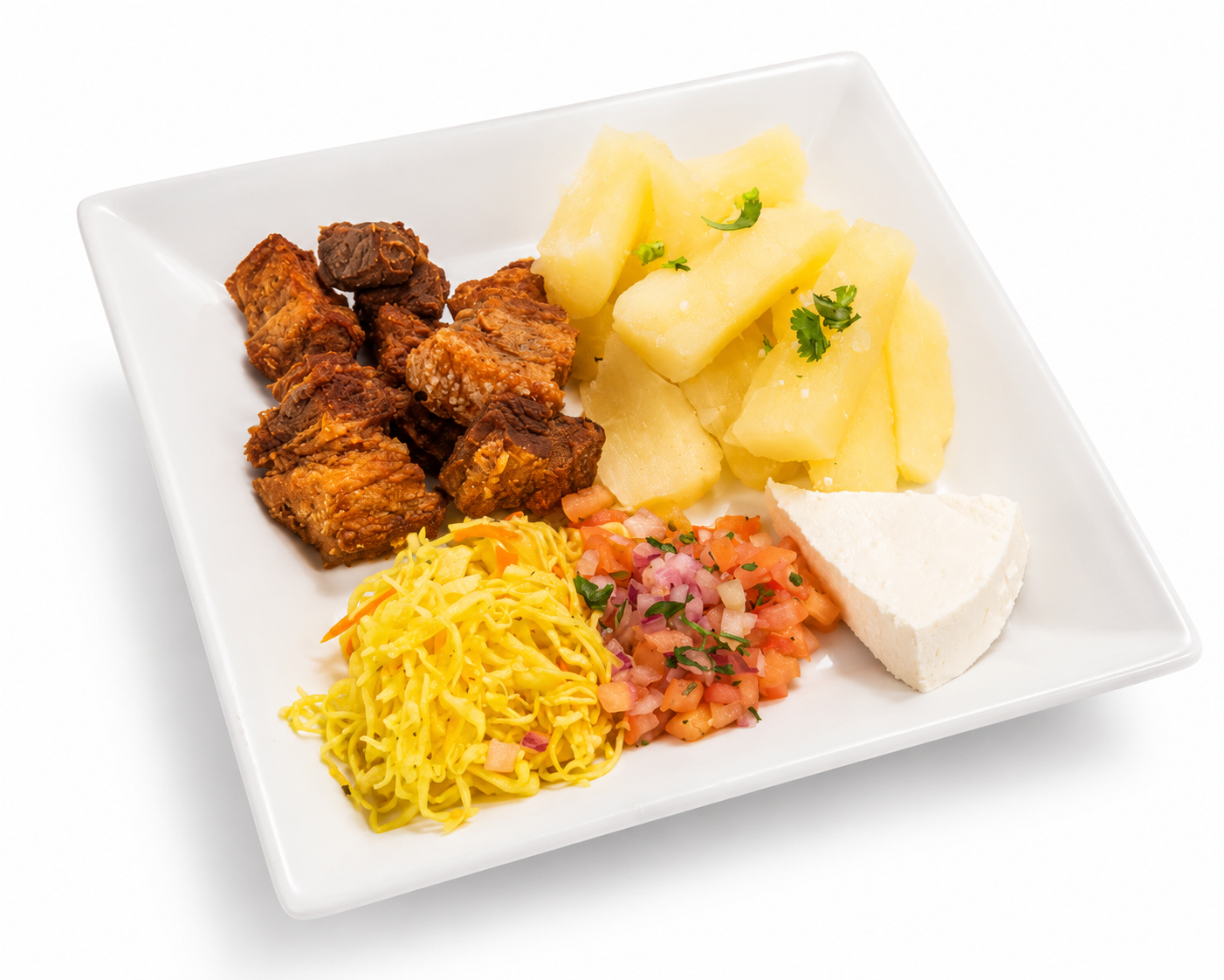Yuca Frita o Hervida con Chicharrón | Cassava with Fried Pork