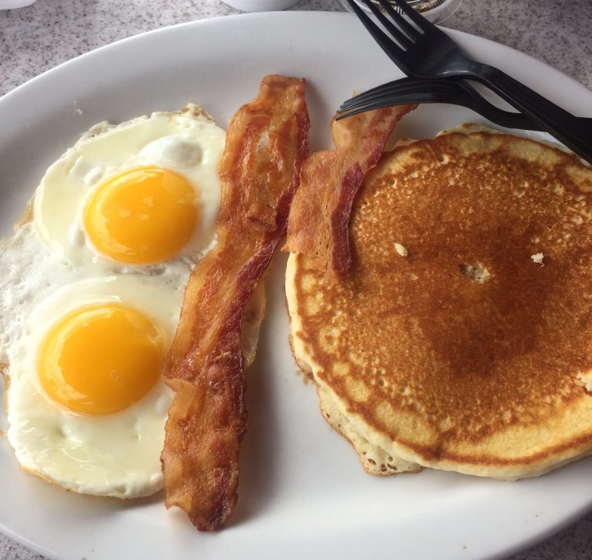 #1 Two Pancakes with Choice of Meat and Two Eggs Any Way