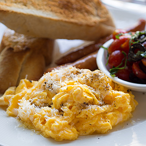 Scrambled Eggs Sandwich with Meat