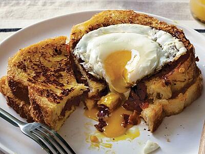 French Toast and 2 Eggs with Meat