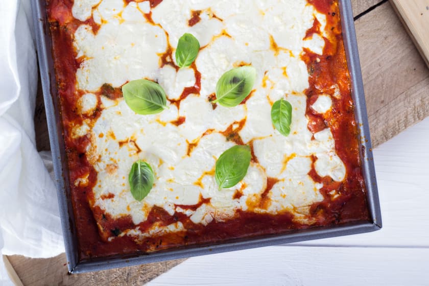 Square Vodka Sauce Pizza With Fresh Mozzarella And Hot Honey