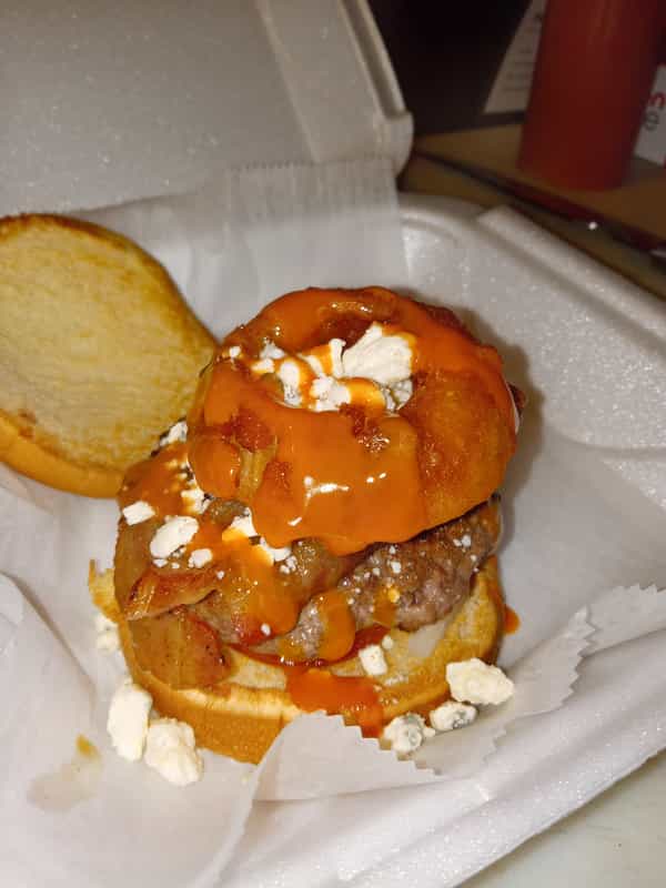Buffalo Bacon Blue Burger with Fries