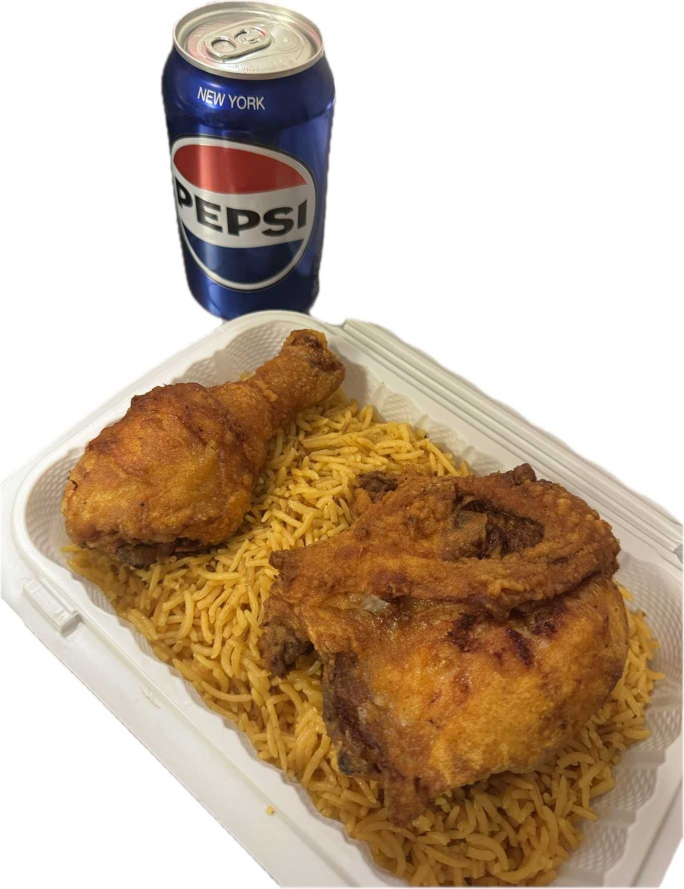 2 Pieces Chicken, Rice, & Can of Soda