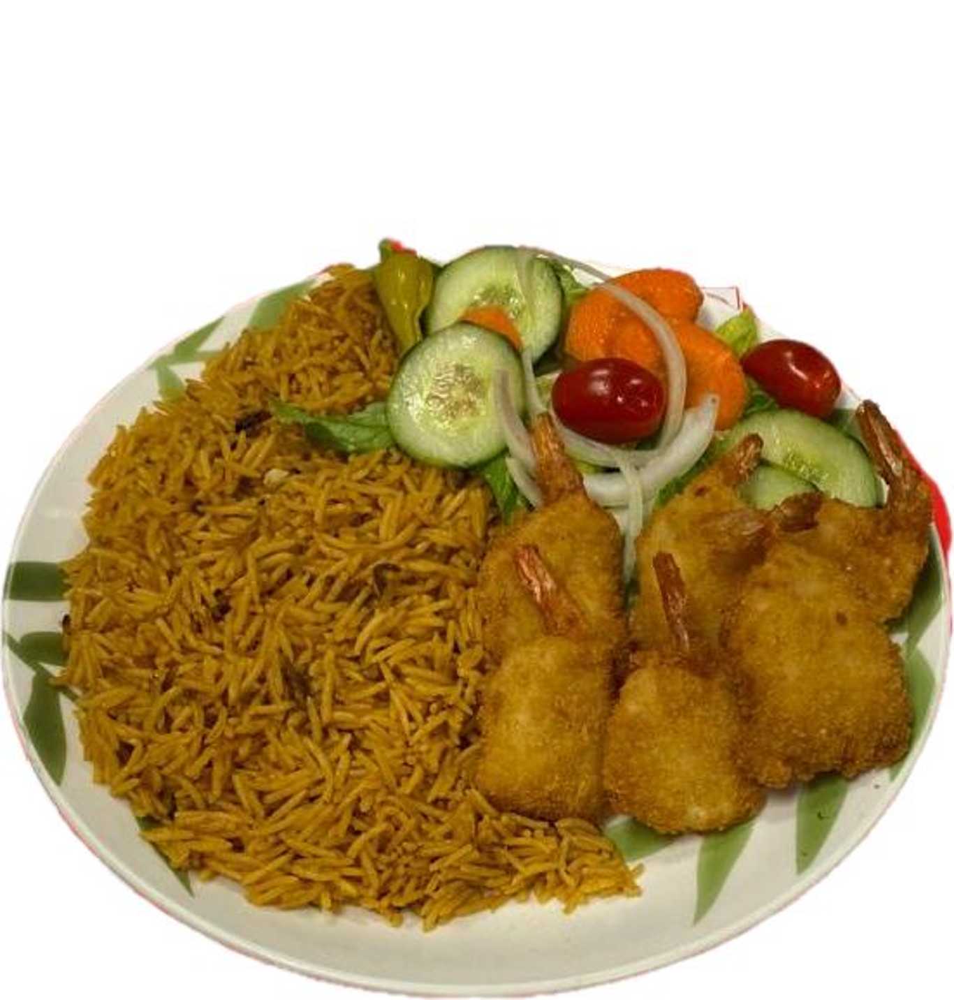6 Pieces Jumbo Shrimp, Rice & Can of Soda
