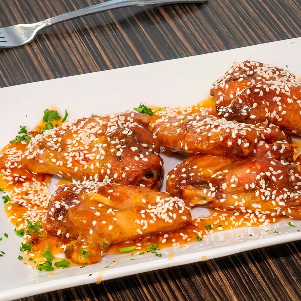 Asian Chicken Wings with fries
