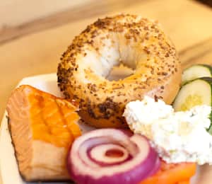Baked Salmon on a Bagel