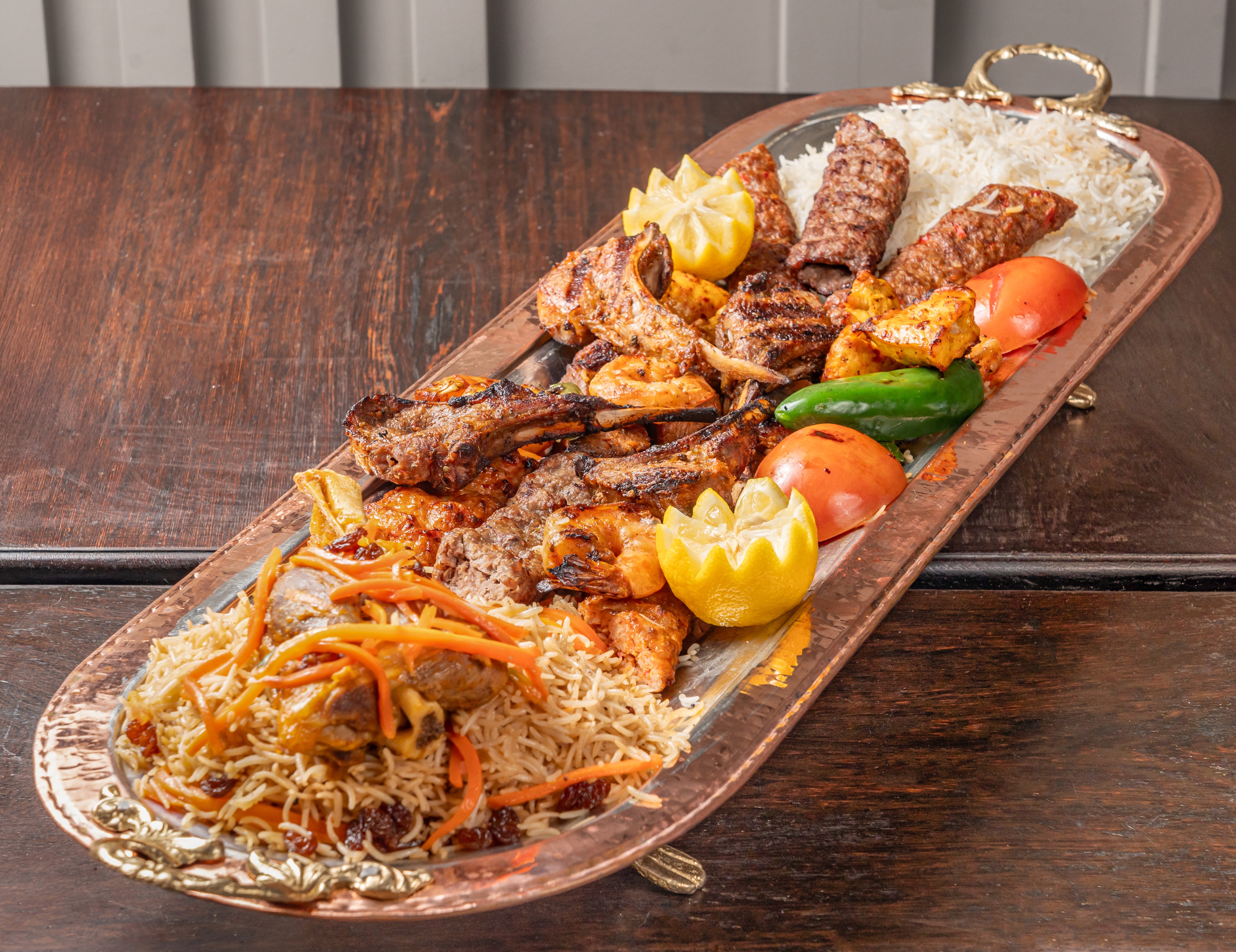 Family Pack 2 (Eight skewers of mix kebabs with brown or white rice) 6 to 8 people