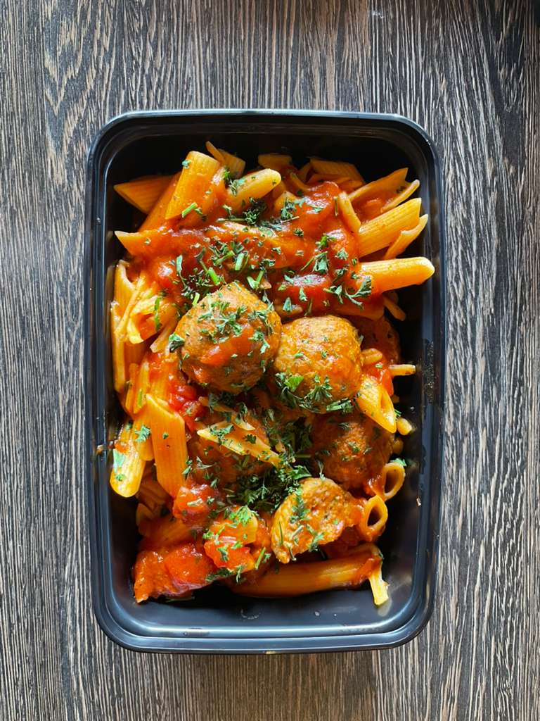 Penne with Red Sauce and Meatballs
