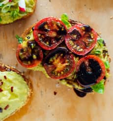 Avocado Toast with Sprout, Plum Tomato, Olive Oil on 7 grain Toast