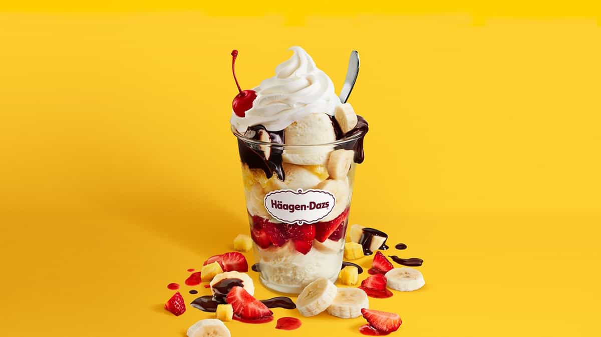 Banana Split Sundae from Haagen Dazs And Cinnabon Kosher Haagen