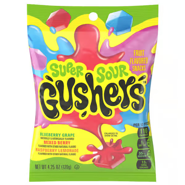 Fruit Gushers Super Sour Assorted Fruit Flavor Snacks
