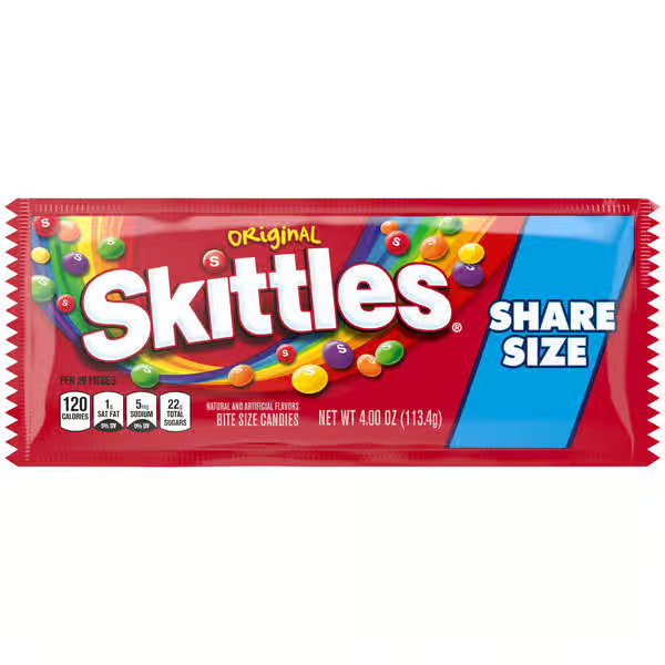 Skittles Chewy Original Fruity Candies Bag Share Size